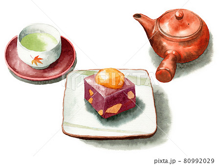 アナログ水彩栗ようかんと日本茶セット アナログ水彩栗ようかんと日本茶セット 80992029