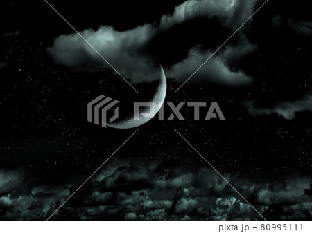 The moon in the night skyのイラスト素材 [80995111] - PIXTA