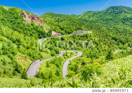 （群馬県）志賀草津道路　つづら折りの万座三差路付近 80995971