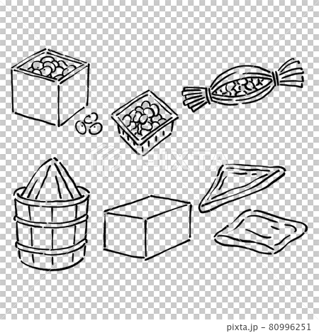 墨絵風の大豆製品のベクターイラストのセット 80996251