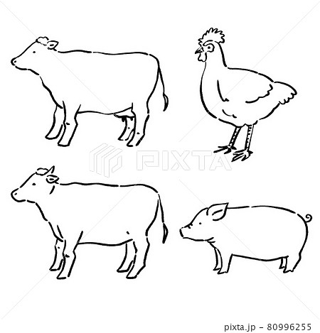 墨絵風の家畜のベクターイラストセット 墨絵風の家畜のベクターイラストセット 80996255