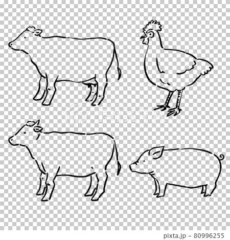 墨絵風の家畜のベクターイラストセット 墨絵風の家畜のベクターイラストセット 80996255