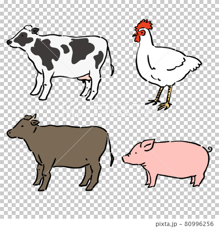 墨絵風の家畜のベクターイラストセットのイラスト素材