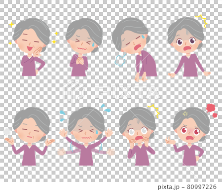 いろんな表情のおばあちゃん　イラスト　セット 80997226