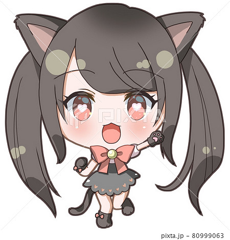 ツインテールのメイド猫耳元気にゃんこの女の子のイラスト素材