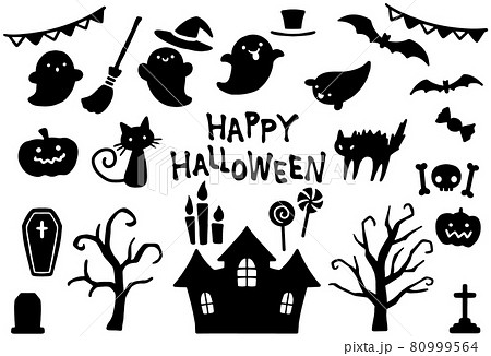 かわいいハロウィン装飾セット シルエットのイラスト素材