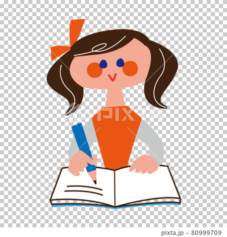 勉強している女の子のポップなイラストのイラスト素材 勉強している女の子のポップなイラストのイラスト素材