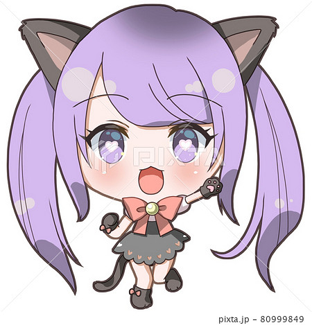 ツインテールのメイド猫耳元気にゃんこの女の子のイラスト素材