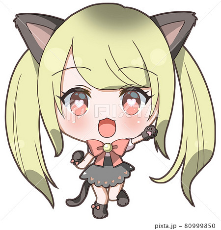 ツインテールのメイド猫耳元気にゃんこの女の子のイラスト素材