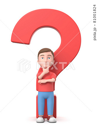 Puzzled Young Kid with Question Mark. 3D Cartoon Character Isolated on White Puzzled Young Kid with Question Mark. 3D Cartoon Character Isolated on White 81001824