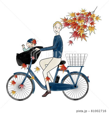 電動アシスト自転車 二人乗り お父さんと子供のイラスト素材
