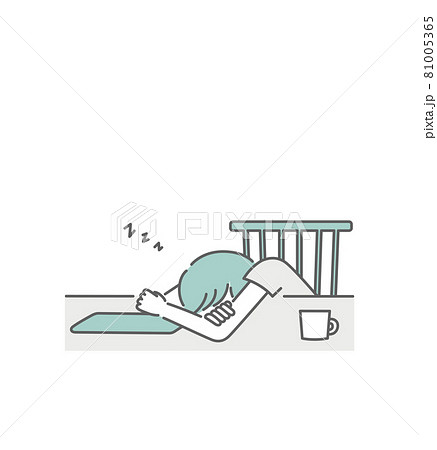 リモートワーク中に居眠りしている女性のイラスト素材