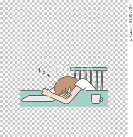 リモートワーク中に居眠りしている女性 81005387