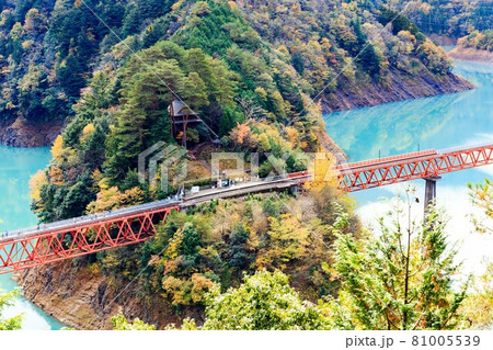 静岡県川根本町 奥大井湖上駅の鉄橋とエメラルドグリーンの大井川 静岡県川根本町 奥大井湖上駅の鉄橋とエメラルドグリーンの大井川 81005539