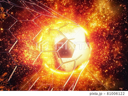 ゴールネットに突き刺さるサッカーボールのイラストのイラスト素材 81006122 Pixta