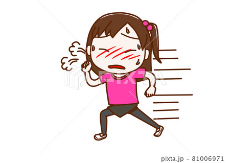 ＜全身・正面＞猛ダッシュで走って息が苦しそうな少女 81006971