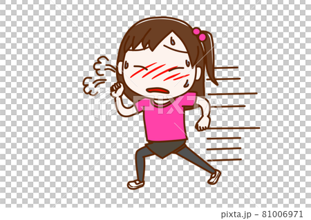 ＜全身・正面＞猛ダッシュで走って息が苦しそうな少女 81006971