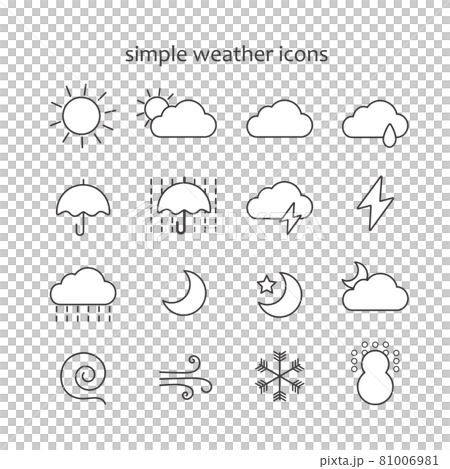簡單的黑白線描天氣圖標集 81006981