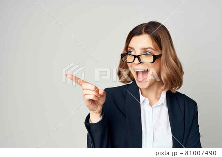pretty business woman in suit posing work official 81007490