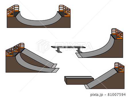 イラスト素材：スケートパークで使用される練習道具（セクション）の