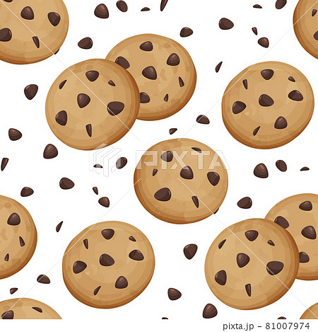 チョコチップクッキーのイラスト シームレスパターンのイラスト素材