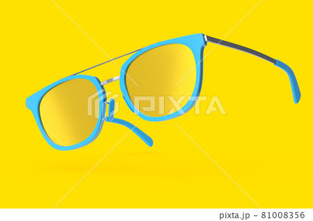 Realistic sunglasess with gradient lens and blue plastic frame on yellow Realistic sunglasess with gradient lens and blue plastic frame on yellow 81008356