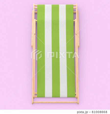 Green striped beach chair for summer getaways isolated on pink background. 81008668