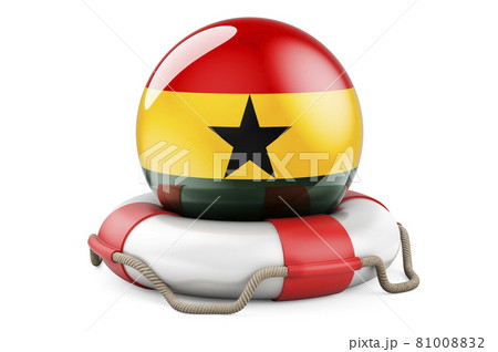 Lifebelt with Ghanaian flag. Safe, help and protect of Ghana concept. 3D rendering 81008832