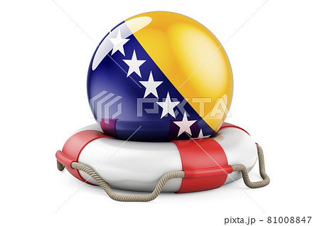 Lifebelt with Bosnian flag. Safe, help and protect of Bosnia and Herzegovina concept. 3D rendering 81008847