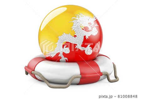Lifebelt with Bhutanese flag. Safe, help and protect of Bhutan concept. 3D rendering 81008848