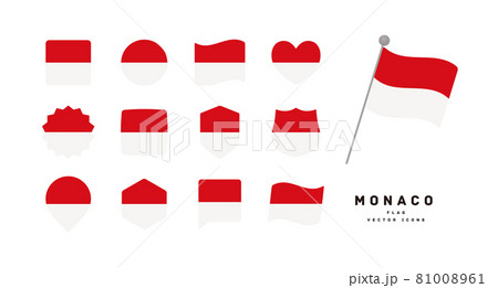 モナコの国旗 色々な形のアイコンセット ベクターイラスト