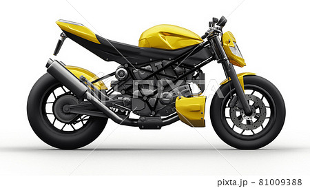 yellow super sports motorbike on white background. 3d illustration. 81009388