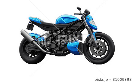 Blue super sports motorbike on white background. 3d illustration. 81009398