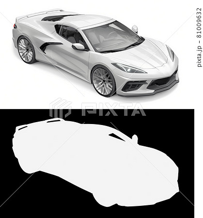 Sports car on a white background. Combined illustration of a normal picture and alpha channel. 3d illustration. 81009632