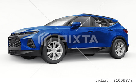 Blue ultra-modern SUV with a catchy expressive design for young people and families on a white isolated background. 3d illustration. 81009875