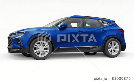 Blue ultra-modern SUV with a catchy expressive design for young people and families on a white isolated background. 3d illustration. 81009876