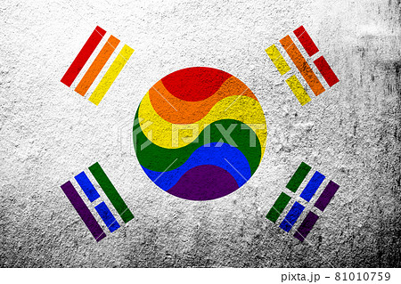South Korean Rainbow LGBT pride flag. Grunge background 81010759