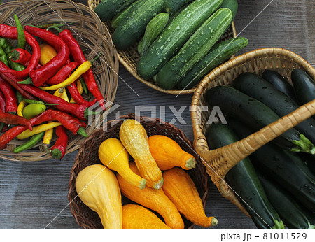 Organic Summer Vegetable Harvest on Table Outdoors at Farmers Market Organic Summer Vegetable Harvest on Table Outdoors at Farmers Market 81011529
