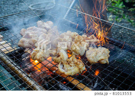 火の粉が舞い上がるホルモン焼き 火の粉が舞い上がるホルモン焼き 81013553