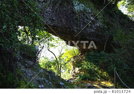 耶馬渓羅漢寺の崖のトンネル 耶馬渓羅漢寺の崖のトンネル 81013724