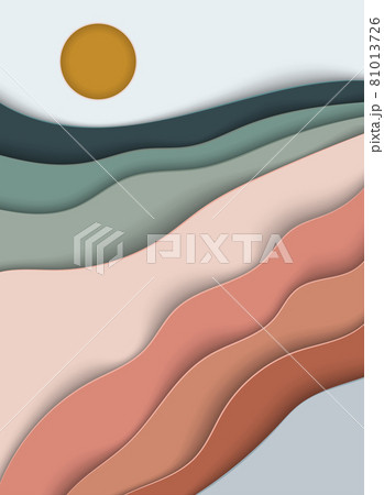 Abstract landscape summer background with paper waves for banner, invitation, poster or website design. Paper cut style, 3d effect copy, space for text, vector illustration Abstract landscape summer background with paper waves for banner, invitation, poster or website design. Paper cut style, 3d effect copy, space for text, vector illustration 81013726