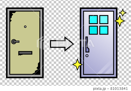 古いドアがリフォームで綺麗になる玄関扉のイラスト 古いドアがリフォームで綺麗になる玄関扉のイラスト 81013841