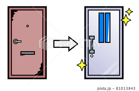 古いドアがリフォームで綺麗になる玄関扉のイラスト 古いドアがリフォームで綺麗になる玄関扉のイラスト 81013843