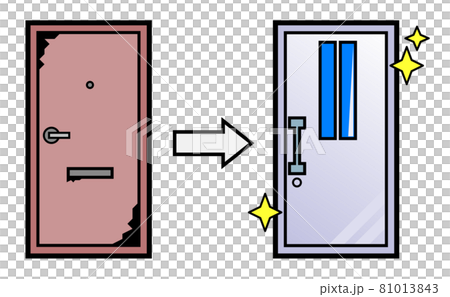 古いドアがリフォームで綺麗になる玄関扉のイラスト 古いドアがリフォームで綺麗になる玄関扉のイラスト 81013843
