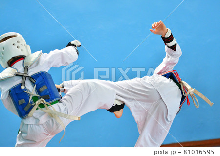 Two boys compete in taekwondo 81016595