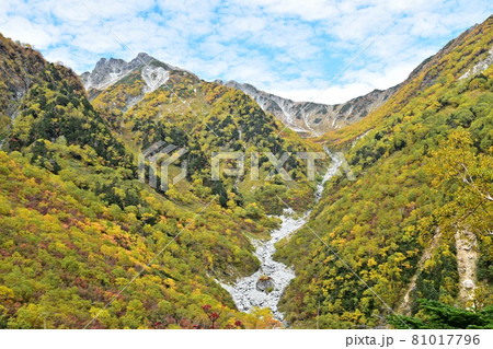 紅葉の横尾本谷と南岳 涸沢へ向かう登山道 紅葉の横尾本谷と南岳 涸沢へ向かう登山道 81017796