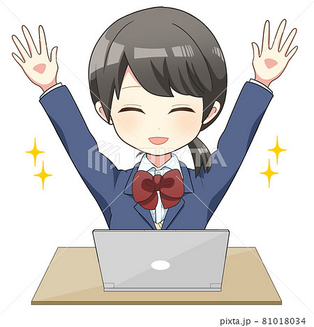 パソコンを使う女子生徒　バストアッ プイラスト バンザイ 81018034