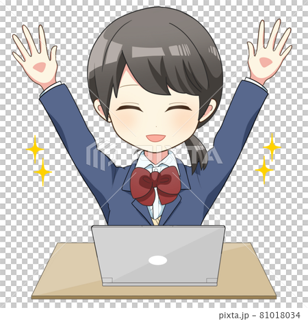 パソコンを使う女子生徒　バストアッ プイラスト バンザイ 81018034