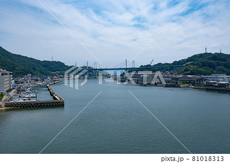 尾道水道、しまなみ海道、尾道大橋＜広島県尾道市役所から/8月＞ 81018313