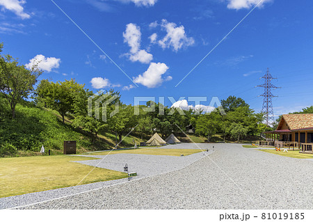 松江市宍道ふるさと森林公園 グランピング施設とあおぞらオートキャンプサイトの写真素材